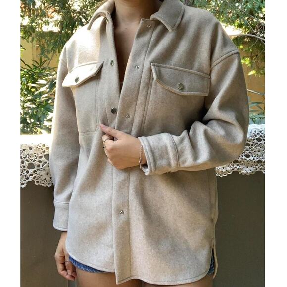 Zara Jackets & Blazers - New ZARA Women's Beige Metal Snap Front Casual Layer Overshirt Jacket Size XS
